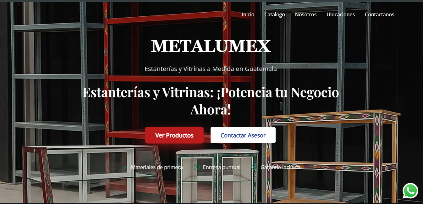 Página web para Metalumex, venta de estanterías y vitrinas